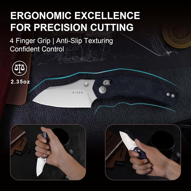 KIZER سكين جيب ميني بولدوج، شفرة نيترو V بطول 2.5 بوصة، مقبض ريتشلايت مع قفل، سكين EDC صغير للرجال والنساء، هدية، سكاكين صيد، تسلق، تخييم، V3672SA3 - Image 3